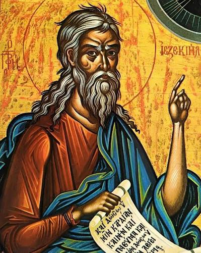 Byzantine icon of the Prophet Ezekiel holding a scroll